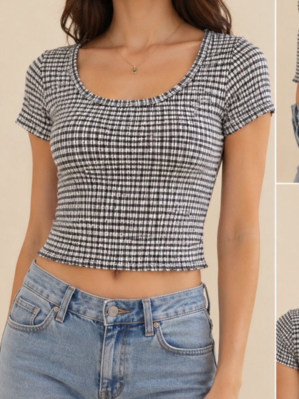 Aritzia Soft Stretch Gingham Cropped Top - Size XS